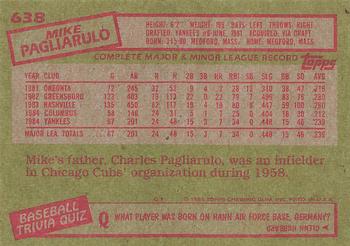 1985 Topps #638 Mike Pagliarulo Back