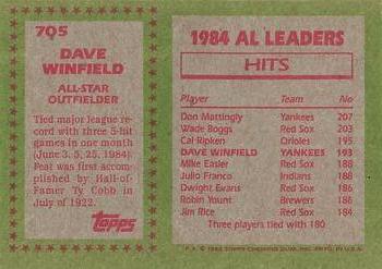 1985 Topps #705 Dave Winfield Back
