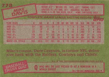 1985 Topps #778 Mike Davis Back