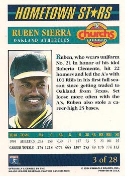 1994 Pinnacle Church's Hometown Stars #3 Ruben Sierra Back