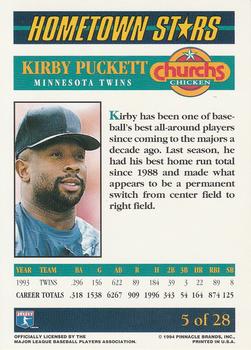 1994 Pinnacle Church's Hometown Stars #5 Kirby Puckett Back