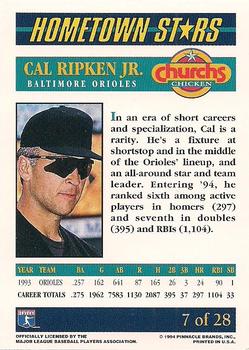 1994 Pinnacle Church's Hometown Stars #7 Cal Ripken Jr. Back