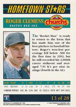 1994 Pinnacle Church's Hometown Stars - Gold #13 Roger Clemens Back