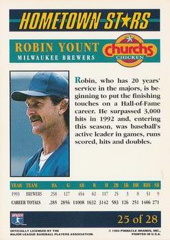 1994 Pinnacle Church's Hometown Stars - Gold #25 Robin Yount Back