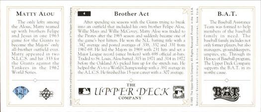 1993 Upper Deck All-Time Heroes #4 Matty Alou Back