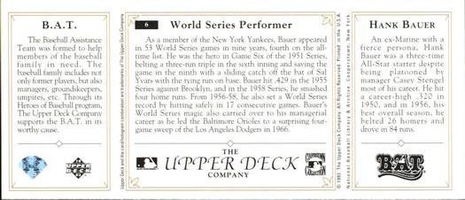 1993 Upper Deck All-Time Heroes #6 Hank Bauer Back