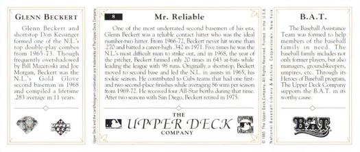 1993 Upper Deck All-Time Heroes #8 Glenn Beckert Back
