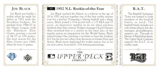 1993 Upper Deck All-Time Heroes #12 Joe Black Back