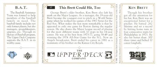 1993 Upper Deck All-Time Heroes #17 Ken Brett Back