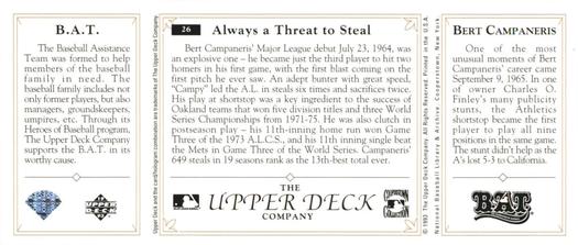1993 Upper Deck All-Time Heroes #26 Bert Campaneris Back