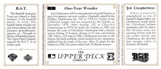1993 Upper Deck All-Time Heroes #31 Joe Charboneau Back