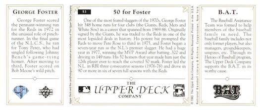 1993 Upper Deck All-Time Heroes #53 George Foster Back