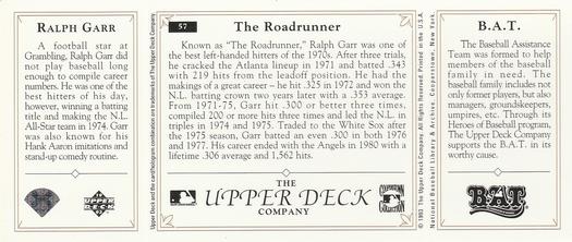 1993 Upper Deck All-Time Heroes #57 Ralph Garr Back