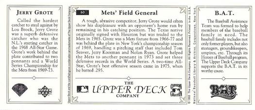 1993 Upper Deck All-Time Heroes #60 Jerry Grote Back