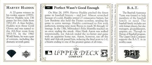 1993 Upper Deck All-Time Heroes #61 Harvey Haddix Back