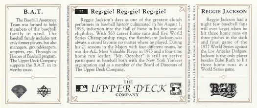 1993 Upper Deck All-Time Heroes #72 Reggie Jackson Back