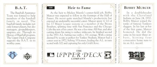 1993 Upper Deck All-Time Heroes #100 Bobby Murcer Back