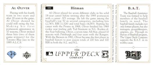 1993 Upper Deck All-Time Heroes #102 Al Oliver Back