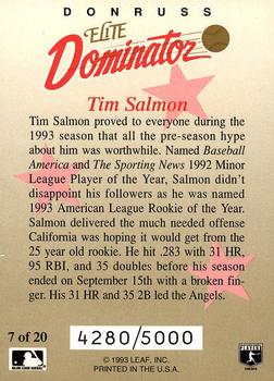 1993 Donruss - Elite Dominators #7 Tim Salmon Back