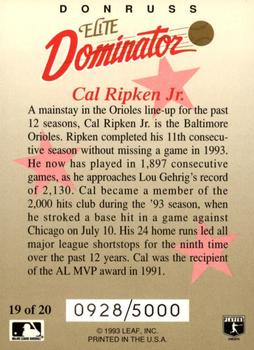 1993 Donruss - Elite Dominators #19 Cal Ripken Jr. Back