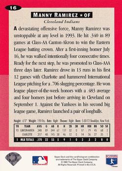 1994 Collector's Choice - Silver Signature #16 Manny Ramirez Back