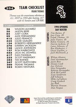 1994 Collector's Choice - Silver Signature #354 Frank Thomas Back