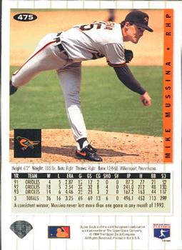 1994 Collector's Choice - Silver Signature #475 Mike Mussina Back