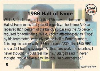 1992 Front Row All-Time Greats Willie Stargell #5 Willie Stargell Back