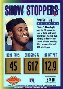 1994 Pinnacle Church's Hometown Stars - Show Stoppers #3 Ken Griffey Jr. Back