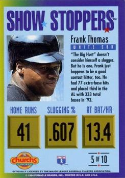 1994 Pinnacle Church's Hometown Stars - Show Stoppers #5 Frank Thomas Back