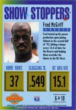 1994 Pinnacle Church's Hometown Stars - Show Stoppers #6 Fred McGriff Back