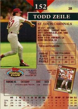 1993 Stadium Club - First Day Production #152 Todd Zeile Back