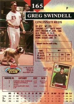 1993 Stadium Club - First Day Production #165 Greg Swindell Back