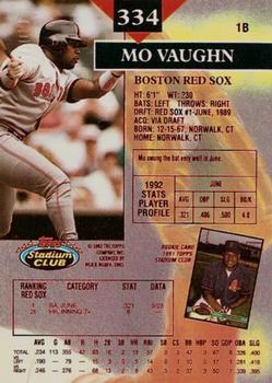 1993 Stadium Club - First Day Production #334 Mo Vaughn Back