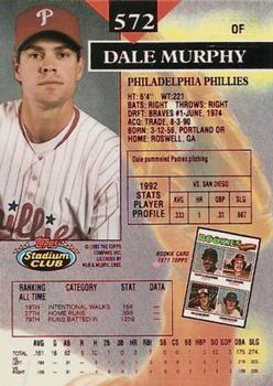 1993 Stadium Club - First Day Production #572 Dale Murphy Back