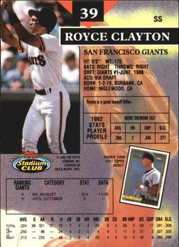 1993 Stadium Club - Members Only #39 Royce Clayton Back