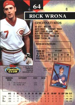 1993 Stadium Club - Members Only #64 Rick Wrona Back
