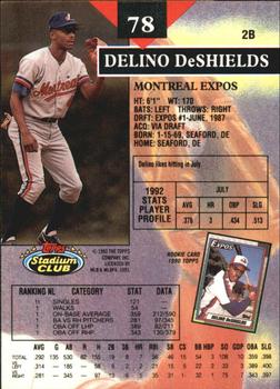 1993 Stadium Club - Members Only #78 Delino DeShields Back