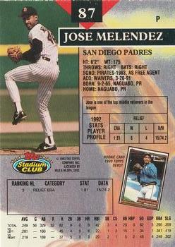 1993 Stadium Club - Members Only #87 Jose Melendez Back