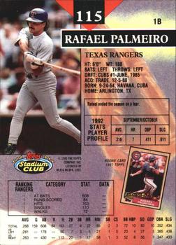 1993 Stadium Club - Members Only #115 Rafael Palmeiro Back