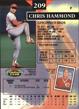 1993 Stadium Club - Members Only #209 Chris Hammond Back