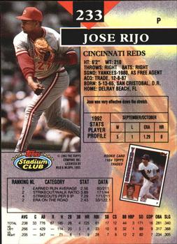 1993 Stadium Club - Members Only #233 Jose Rijo Back