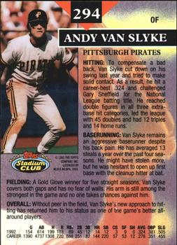 1993 Stadium Club - Members Only #294 Andy Van Slyke Back