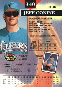 1993 Stadium Club - Members Only #340 Jeff Conine Back