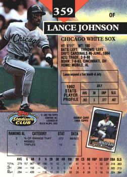 1993 Stadium Club - Members Only #359 Lance Johnson Back
