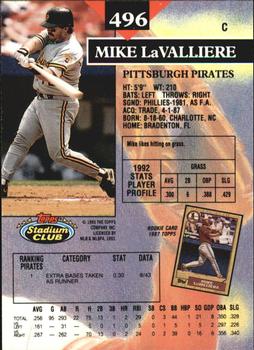 1993 Stadium Club - Members Only #496 Mike LaValliere Back