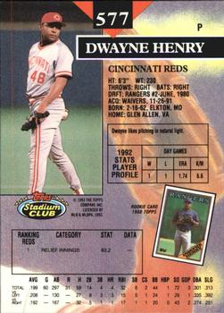 1993 Stadium Club - Members Only #577 Dwayne Henry Back