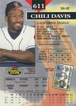 1993 Stadium Club - Members Only #611 Chili Davis Back