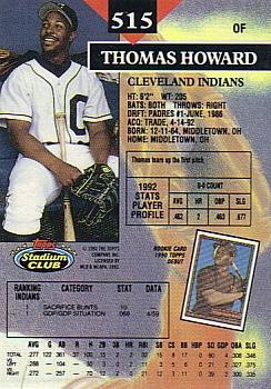 1993 Stadium Club - Members Only #515 Thomas Howard Back