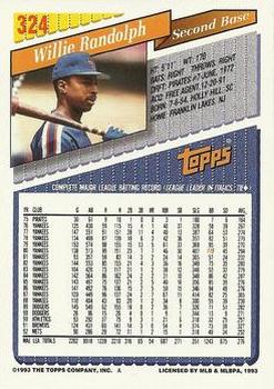 1993 Topps - Gold #324 Willie Randolph Back